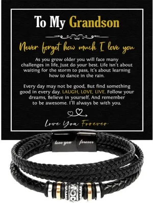 To My Grandson Bracelet, Bracelet Grad Gift for Grandson, Bracelets For Grandson From Grandparent, Birthday Gift Bracelets with Message Card and Box