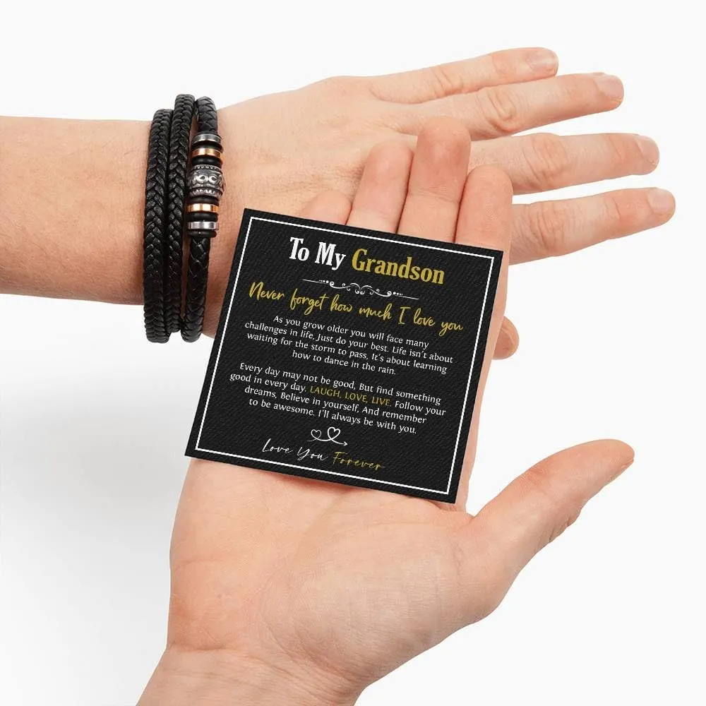 To My Grandson Bracelet, Bracelet Grad Gift for Grandson, Bracelets For Grandson From Grandparent, Birthday Gift Bracelets with Message Card and Box