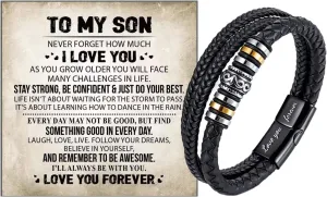 To My Son Bracelet From Mom/Dad,Sons Infinity Knot Engraved Bracelets Multi-Layer Braided Leather Inspirational Bangle Bracelets Christmas Birthday Jewelry Gifts From Dad