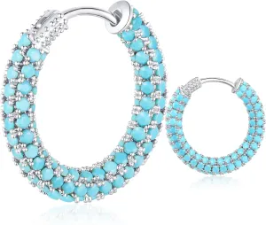 TOBENY Cubic Zirconia Hoop Earrings for Women 18K Gold Silver Post Hoop Earrings 24mm Multicolor Rhinestone Hoops Earrings Hypoallergenic Gold Black Blue Green Red Turquoise Colorful Hoop Earrings Hoop Jewelry Gifts for Her