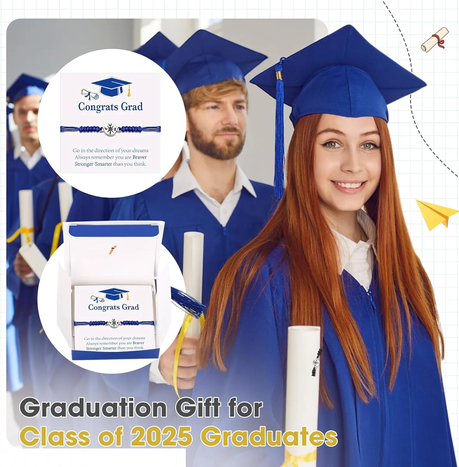 Tondiamo 12 Sets Graduation Compass Bracelets with Card Gift Boxes, Class of 2025 Graduation Gift for College Senior Masters