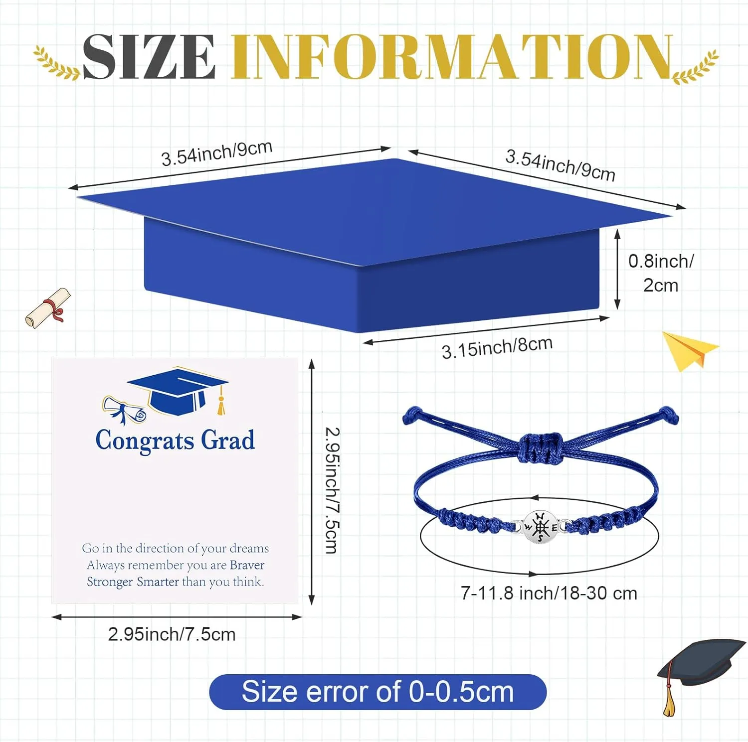 Tondiamo 12 Sets Graduation Compass Bracelets with Card Gift Boxes, Class of 2025 Graduation Gift for College Senior Masters