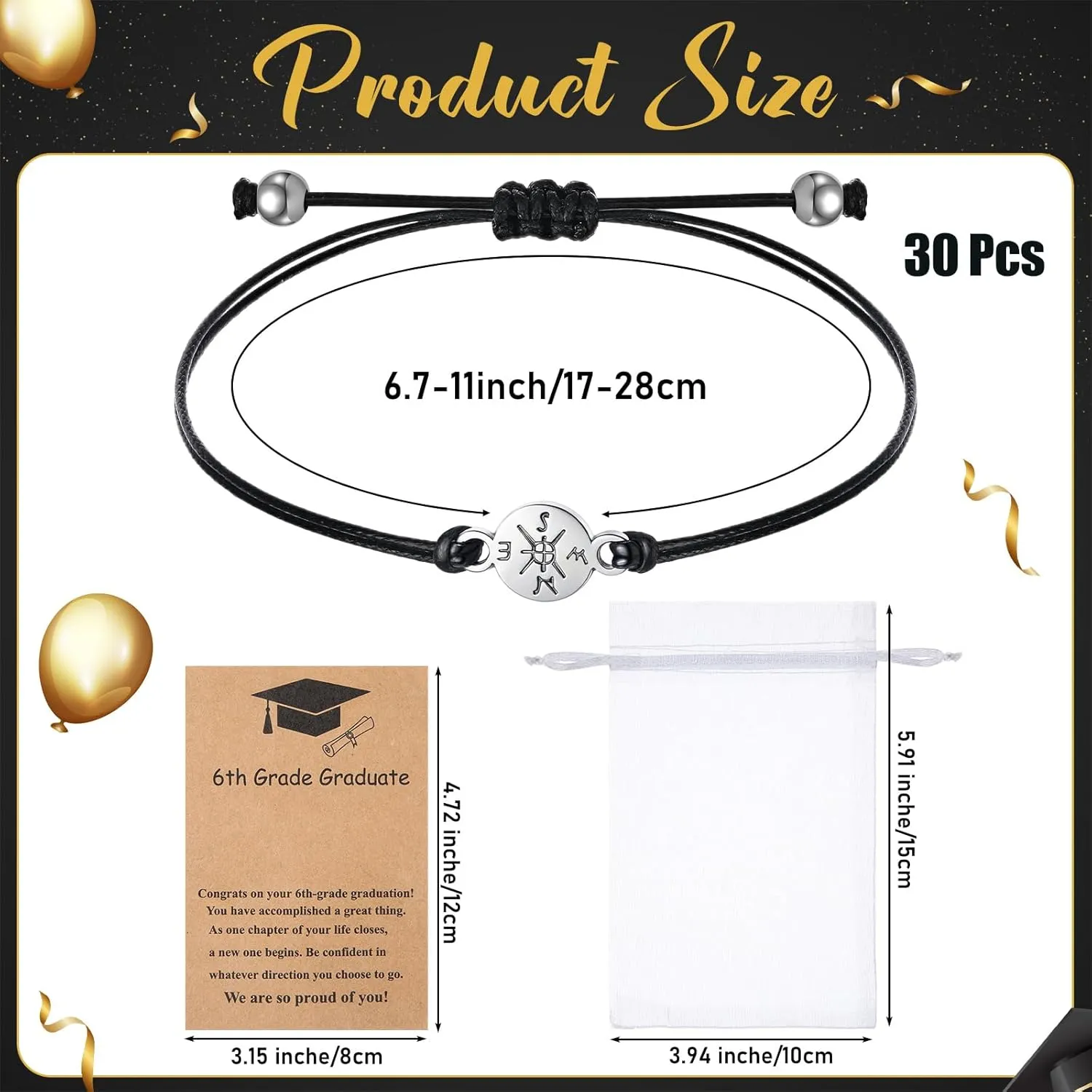 Tondiamo 30 Pcs 2025 Cross Bracelets Bulk Class of 2025 Graduation Gifts Graduation Bracelet Distance Friendship Bracelets with Card and Organza Bag for College High School Graduate Gifts