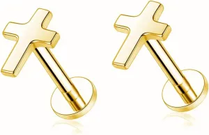 Top Cross Faith Labret Cartilage Helix Stud Earrings Stainless Steel Tragus Nose Studs Earring Monroe Lip Rings Bar 6mm 8mm Medusa Piercing Body Jewelry Gifts for Women Girls Men 16G