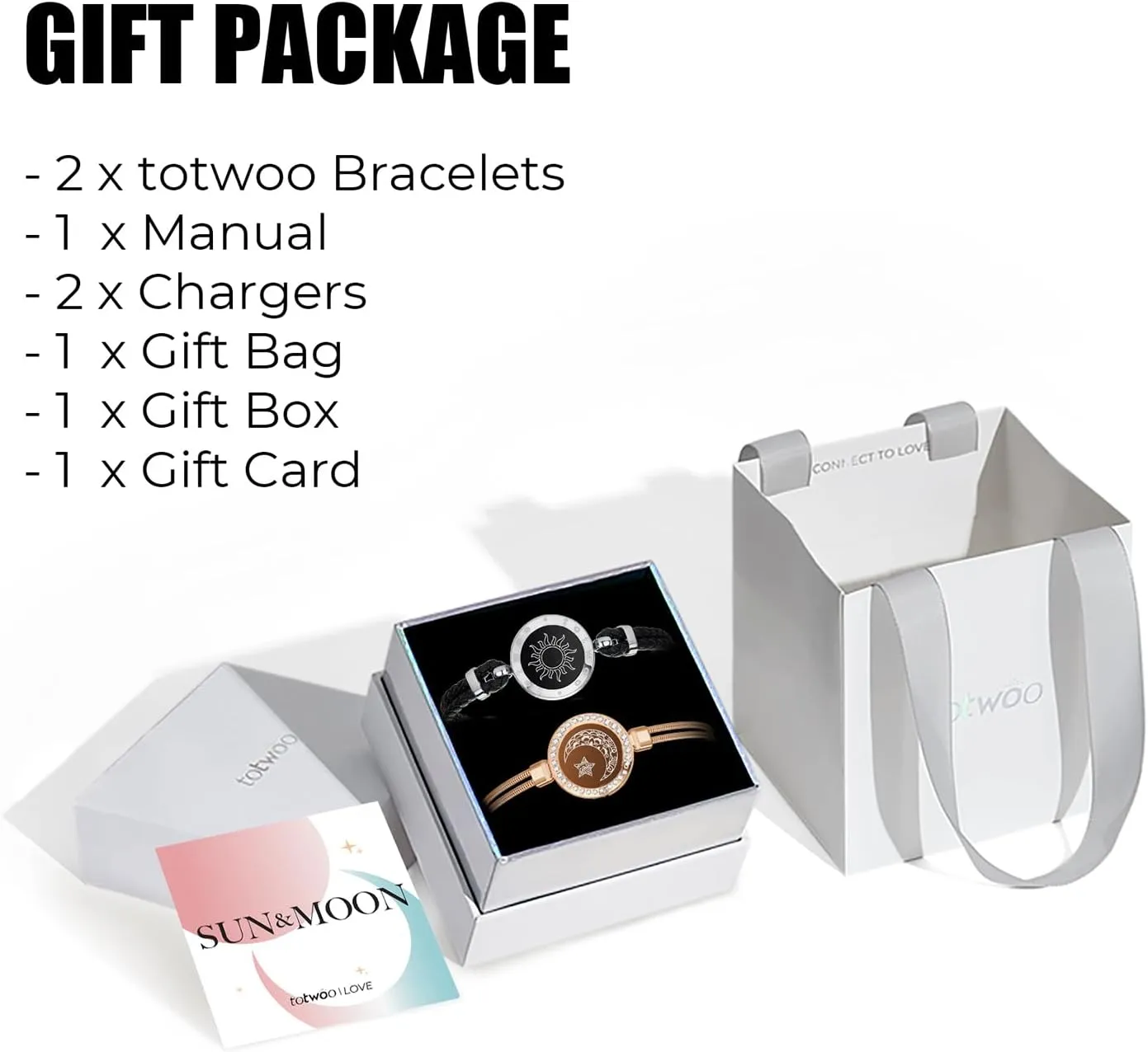 TOTWOO Touch Bracelets for Couples, Vibration & Light up for Love Couples Long Distance Relationship Gifts for Girlfriend Bluetooth Pairing Jewelry