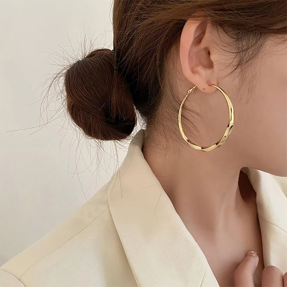 Trendy 14k Gold Hoop Earrings for Women,Statement Rounded Hoops Hypoallergenic Earrings,Lightweight Oversize Cute Earring Gifts