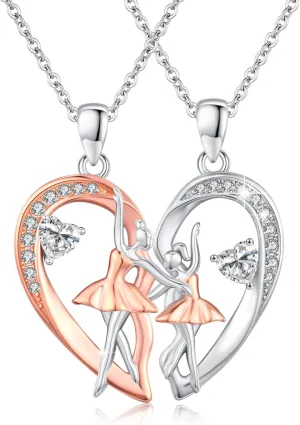 TUGHRA Ballerina Necklace for Her S925 Sterling Silver Matching Jewelry Gifts Dainty Ballet Dance Necklaces Recital Gifts for Women Wife Mom Grandma(Ballet Set)