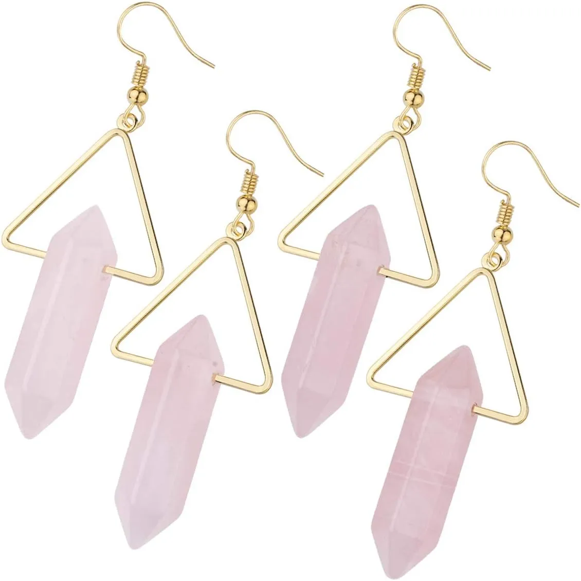 TUMBEELLUWA Healing Crystal Stone Dangle Earrings for Women Hexagonal Quartz Stone Points Triangle Earrings