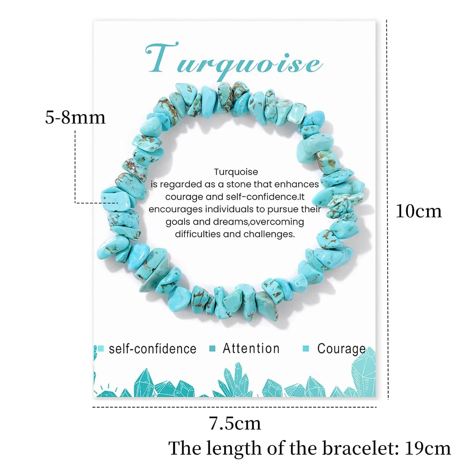 Turquoise Bracelet for Women 8mm Handmade Raw Turquoise Bracelet Natural Stone Bracelet Gemstone Bracelets Stretch Healing Crystal Bracelets Turquoise Jewelry for Women Girls