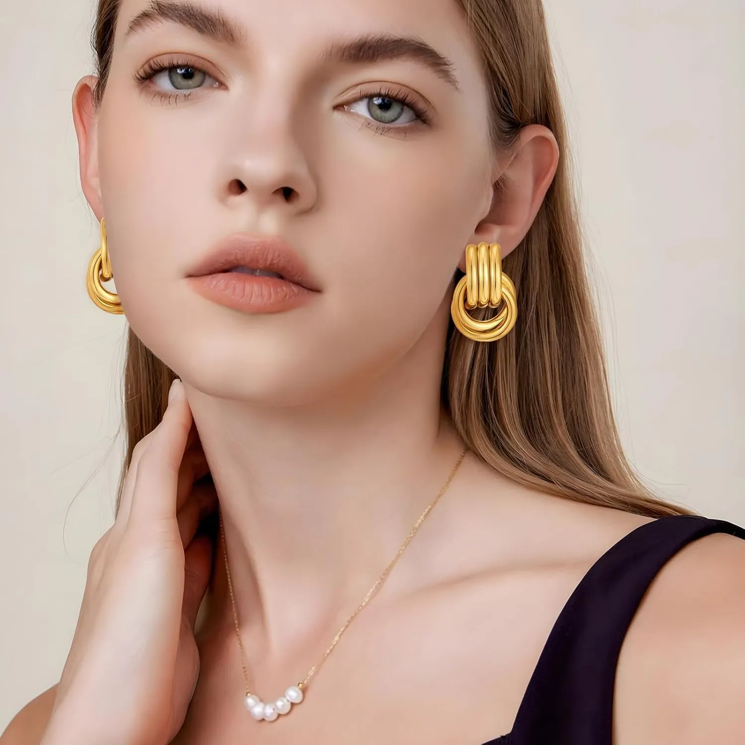 Two Tone Knot Studs Earrings Gold and Silver Door Knocker Earrings for Women Mixed Metal Geometric Earrings Lightweight Trendy Jewelry