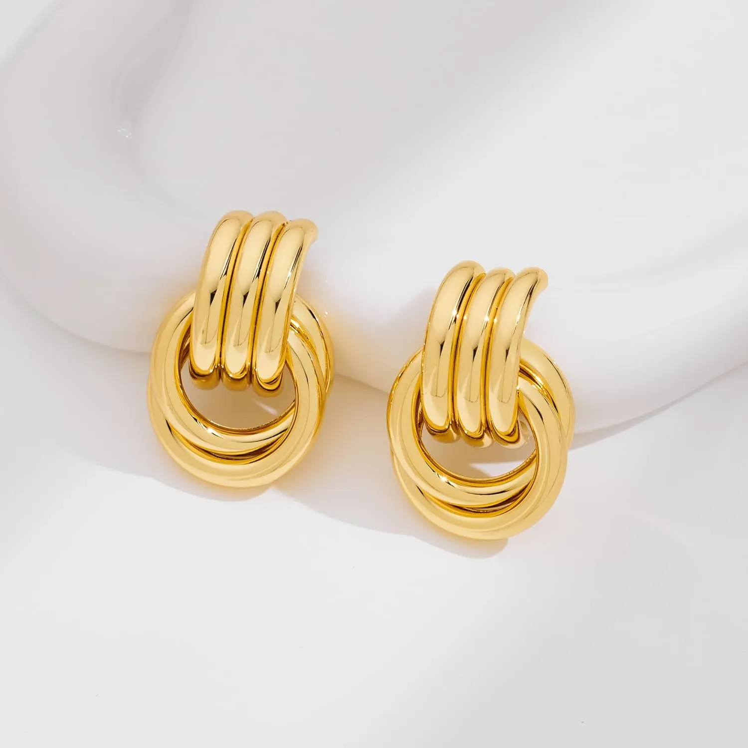 Two Tone Knot Studs Earrings Gold and Silver Door Knocker Earrings for Women Mixed Metal Geometric Earrings Lightweight Trendy Jewelry