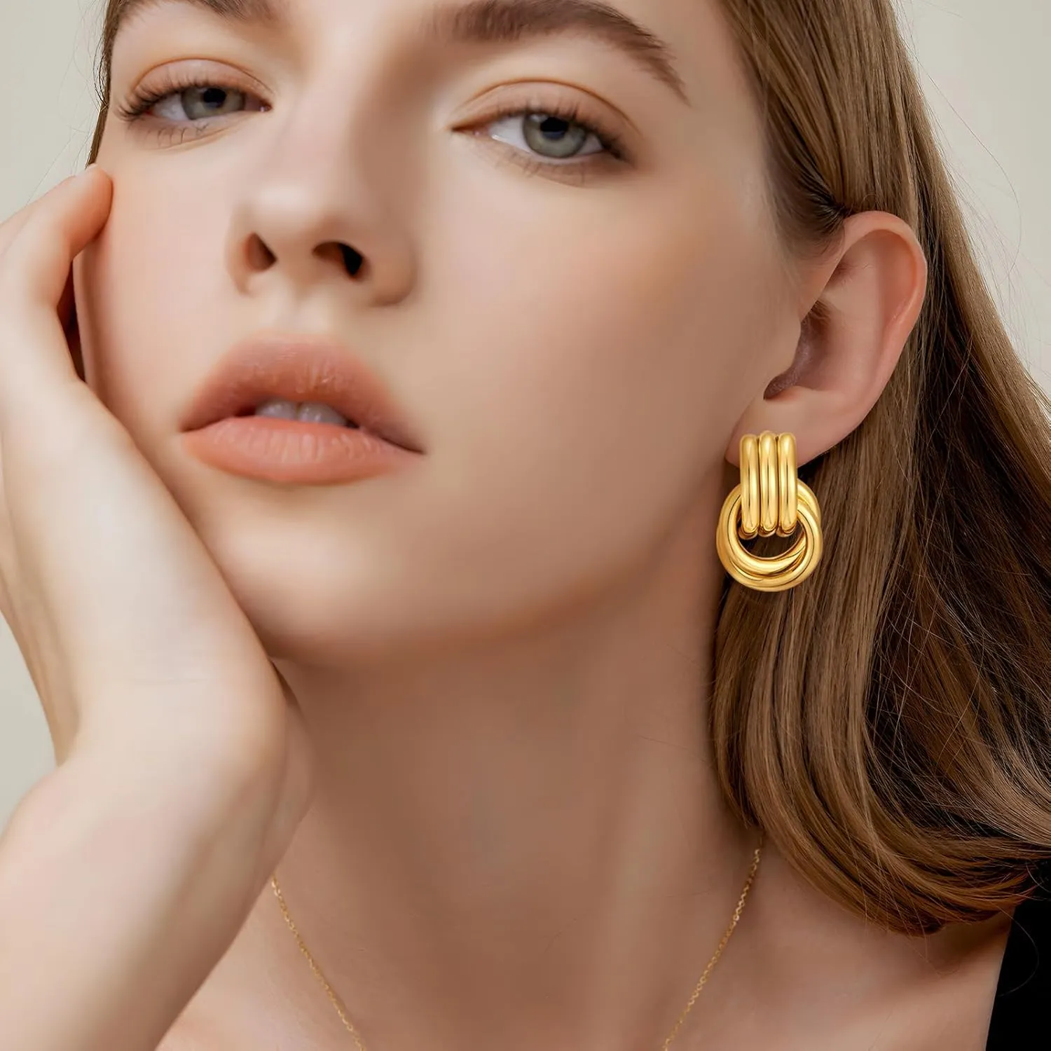 Two Tone Knot Studs Earrings Gold and Silver Door Knocker Earrings for Women Mixed Metal Geometric Earrings Lightweight Trendy Jewelry