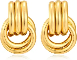 Two Tone Knot Studs Earrings Gold and Silver Door Knocker Earrings for Women Mixed Metal Geometric Earrings Lightweight Trendy Jewelry