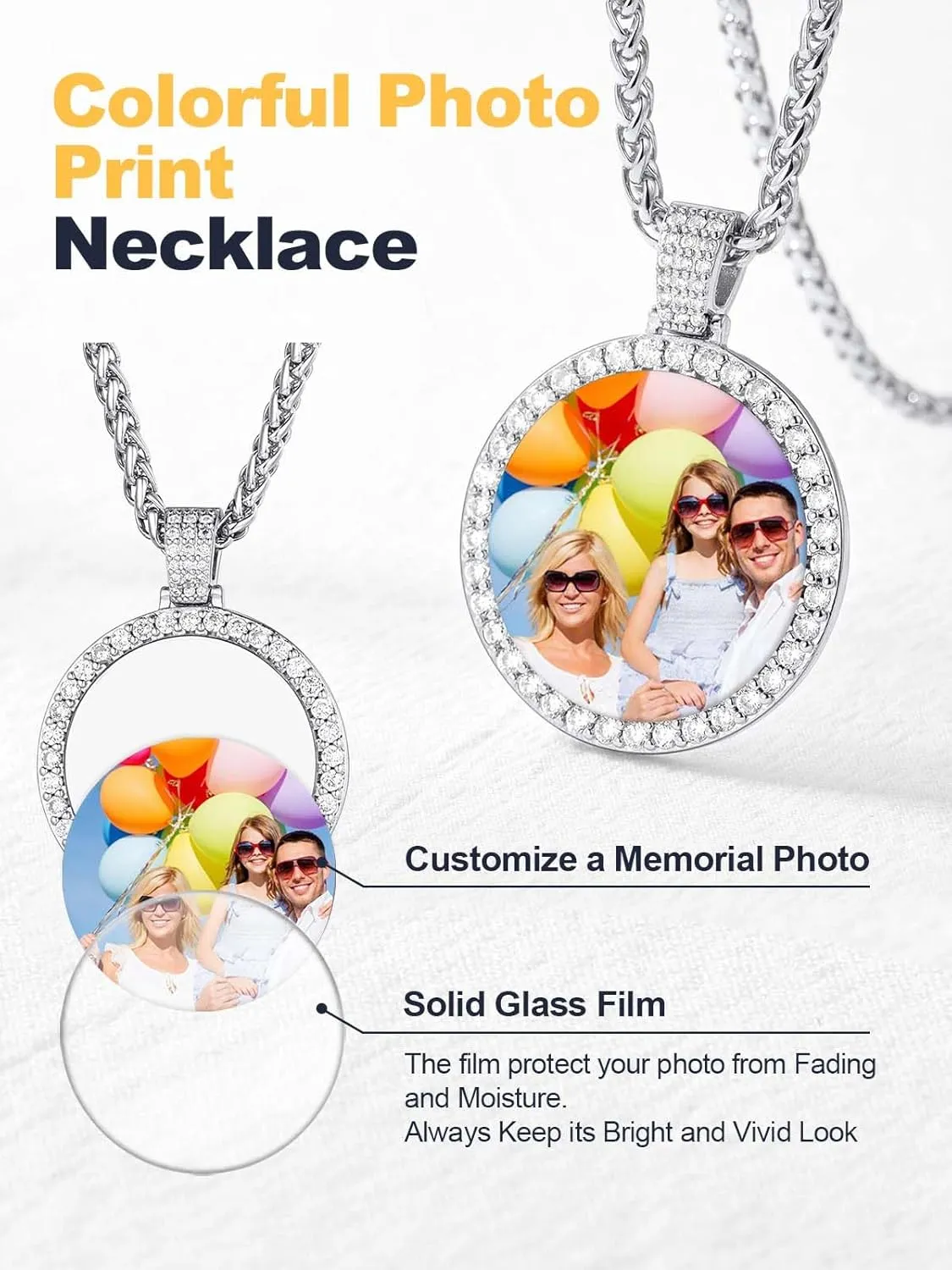 U7 Custom Photo Necklace Men Women Personalized Jewelry Customized Any Picture Pendant Stainless Steel Chain 18-30 Inch Tennis Necklaces, Mothers or Lover Gift