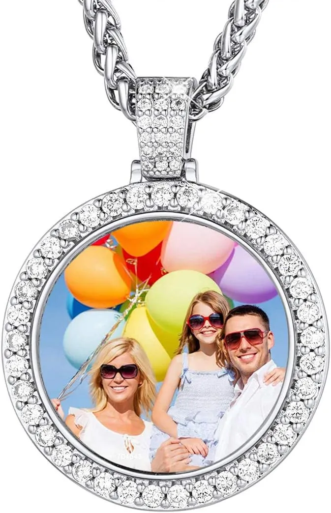 U7 Custom Photo Necklace Men Women Personalized Jewelry Customized Any Picture Pendant Stainless Steel Chain 18-30 Inch Tennis Necklaces, Mothers or Lover Gift