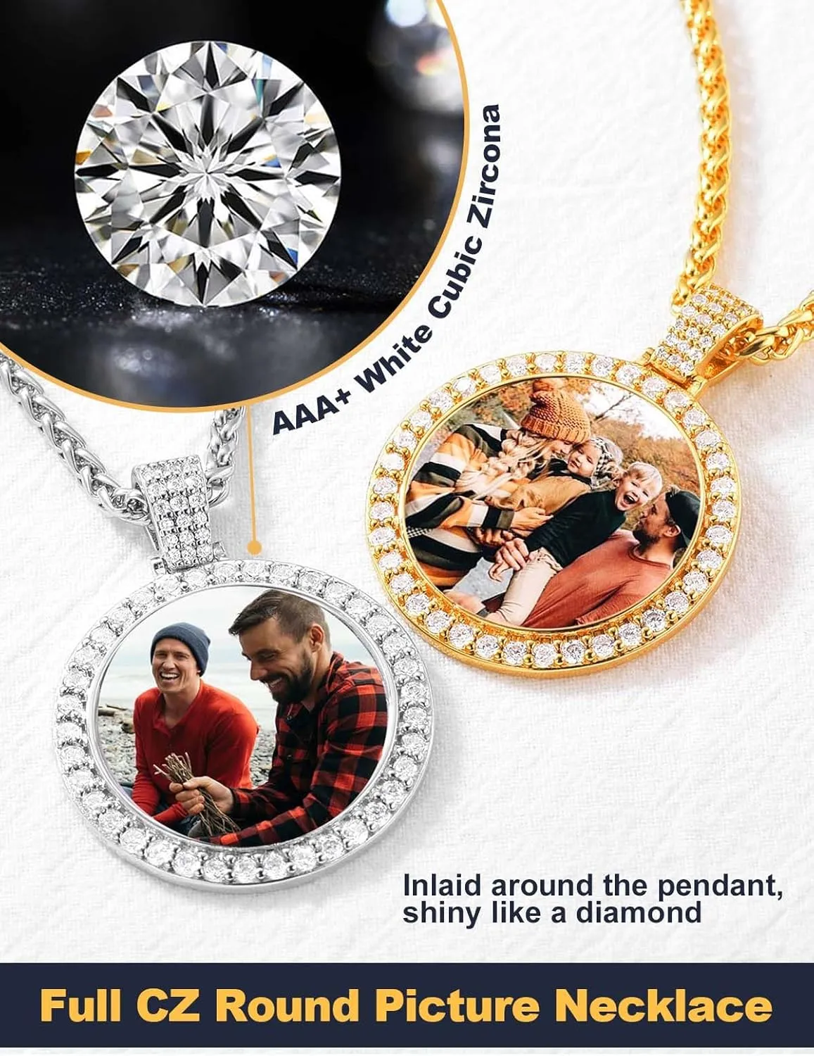 U7 Custom Photo Necklace Men Women Personalized Jewelry Customized Any Picture Pendant Stainless Steel Chain 18-30 Inch Tennis Necklaces, Mothers or Lover Gift