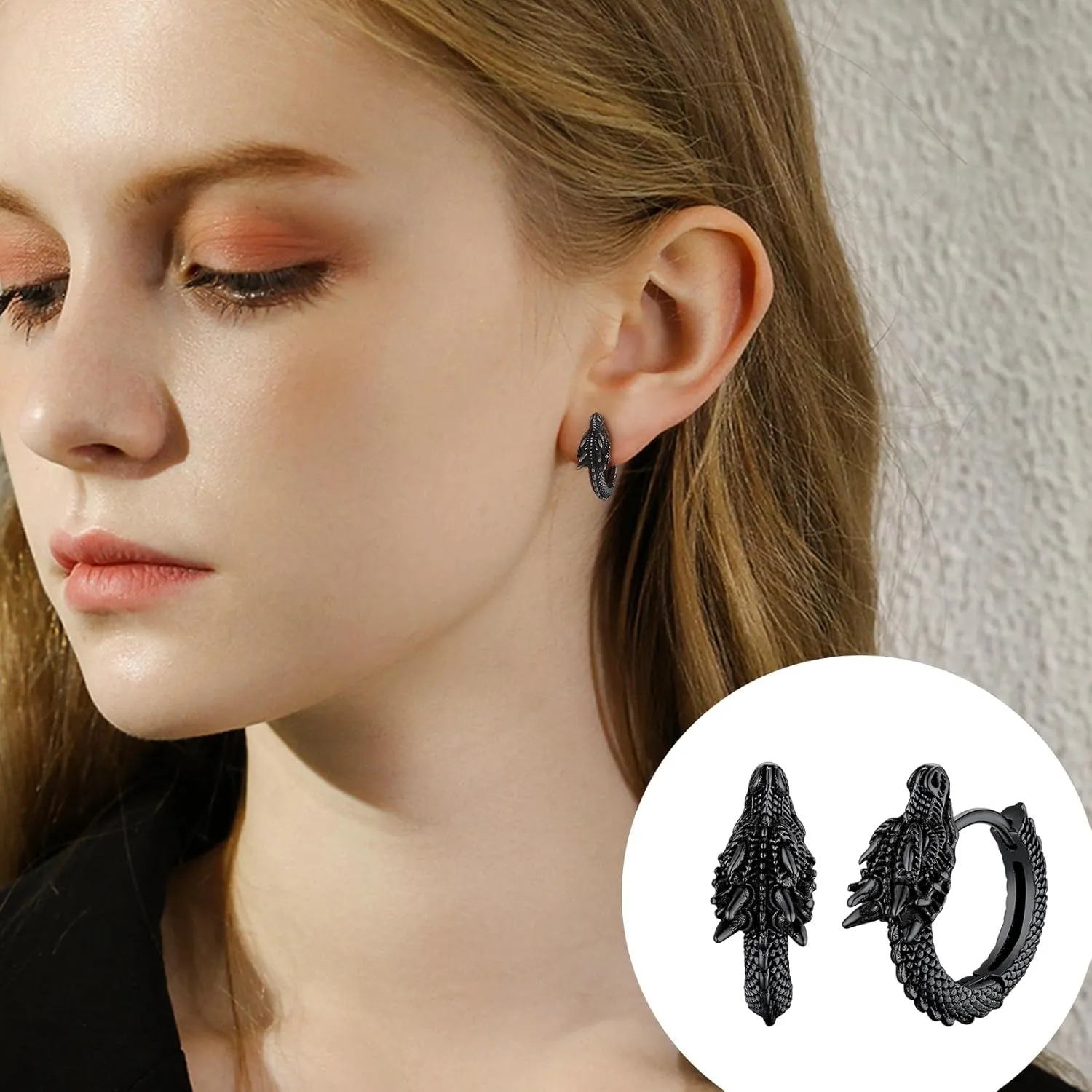 U7 Punk Rock Earrings for Men Women Hypoallergenic Stainless Steel/18K Gold/Black/S925 Sterling Silver Punk Rock Earrings Personalized Dragon/Dinosaur Earrings