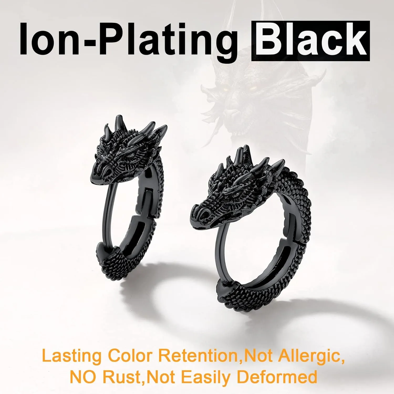 U7 Punk Rock Earrings for Men Women Hypoallergenic Stainless Steel/18K Gold/Black/S925 Sterling Silver Punk Rock Earrings Personalized Dragon/Dinosaur Earrings