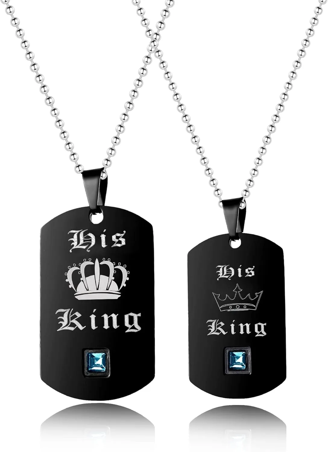 Uloveido 2 pc Gay or Lesbian Pride Dog Tag Titanium Necklaces Set His King Her Queen SN125 (Black, Gold)