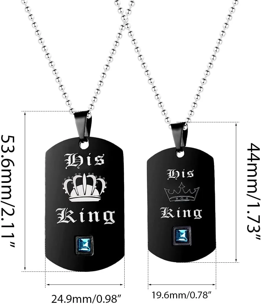 Uloveido 2 pc Gay or Lesbian Pride Dog Tag Titanium Necklaces Set His King Her Queen SN125 (Black, Gold)