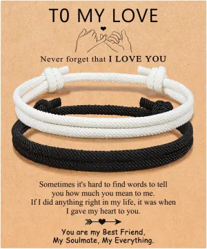 UNGENT THEM Adjustable Rope Couples Bracelets for Men, Boyfriend, Girlfriend, Soulmate, Husband, Wife - Anniversary Valentines Birthday Gifts for Him and Her