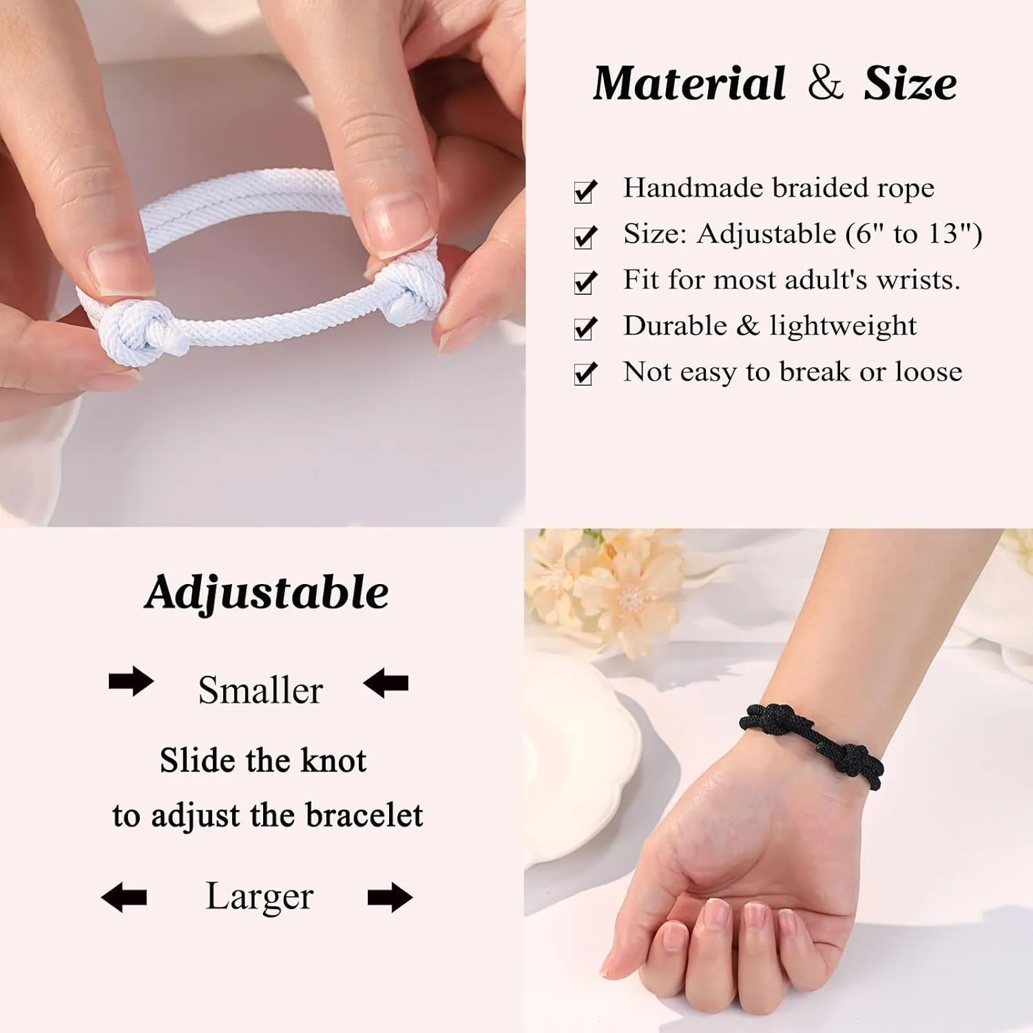UNGENT THEM Adjustable Rope Couples Bracelets for Men, Boyfriend, Girlfriend, Soulmate, Husband, Wife - Anniversary Valentines Birthday Gifts for Him and Her