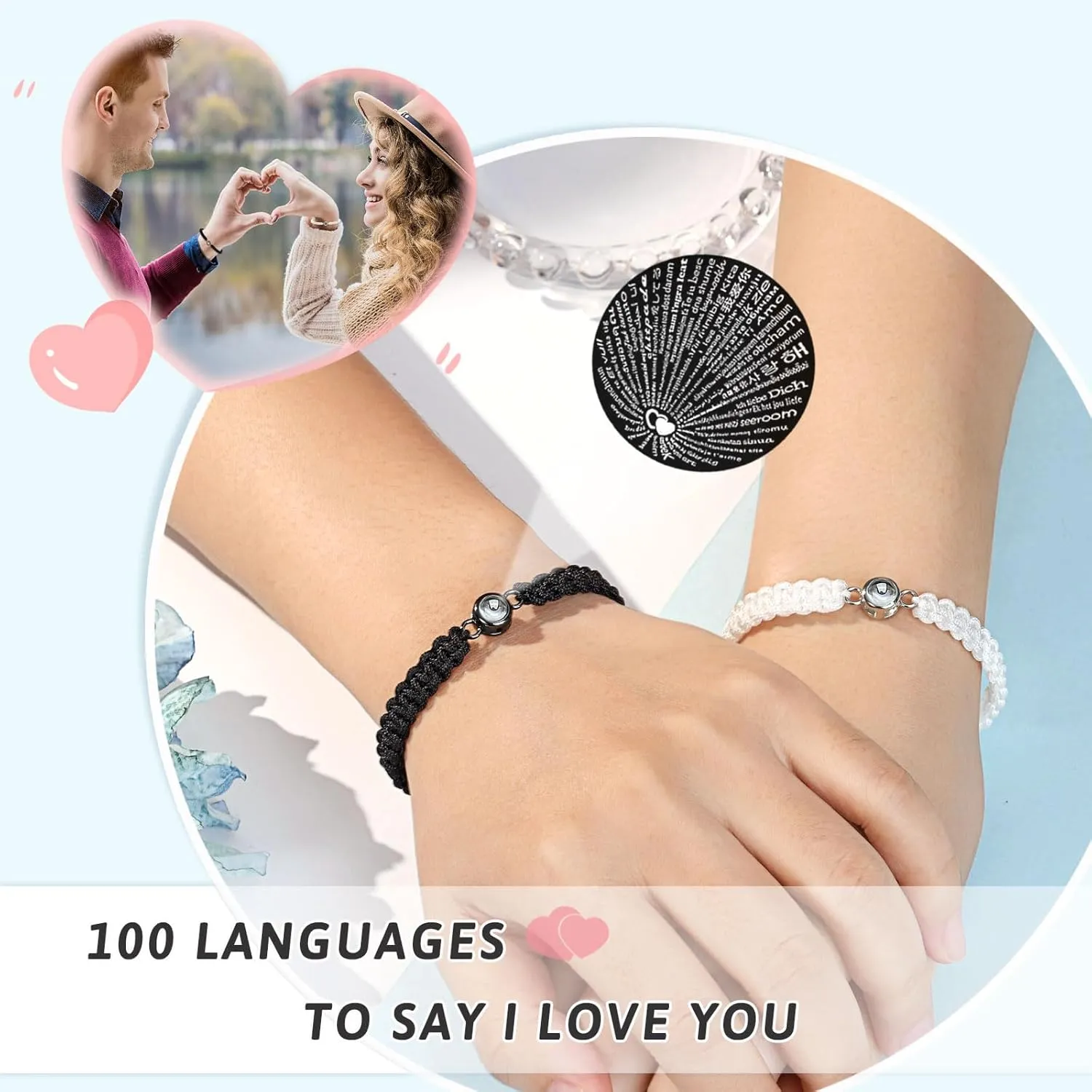 UNGENT THEM I Love You 100 Languages Bracelets, Couples Gifts for Boyfriend, Girlfriend, My Love, Soulmate, Anniversary Valentines Day Birthday Christmas Gift for Women Men