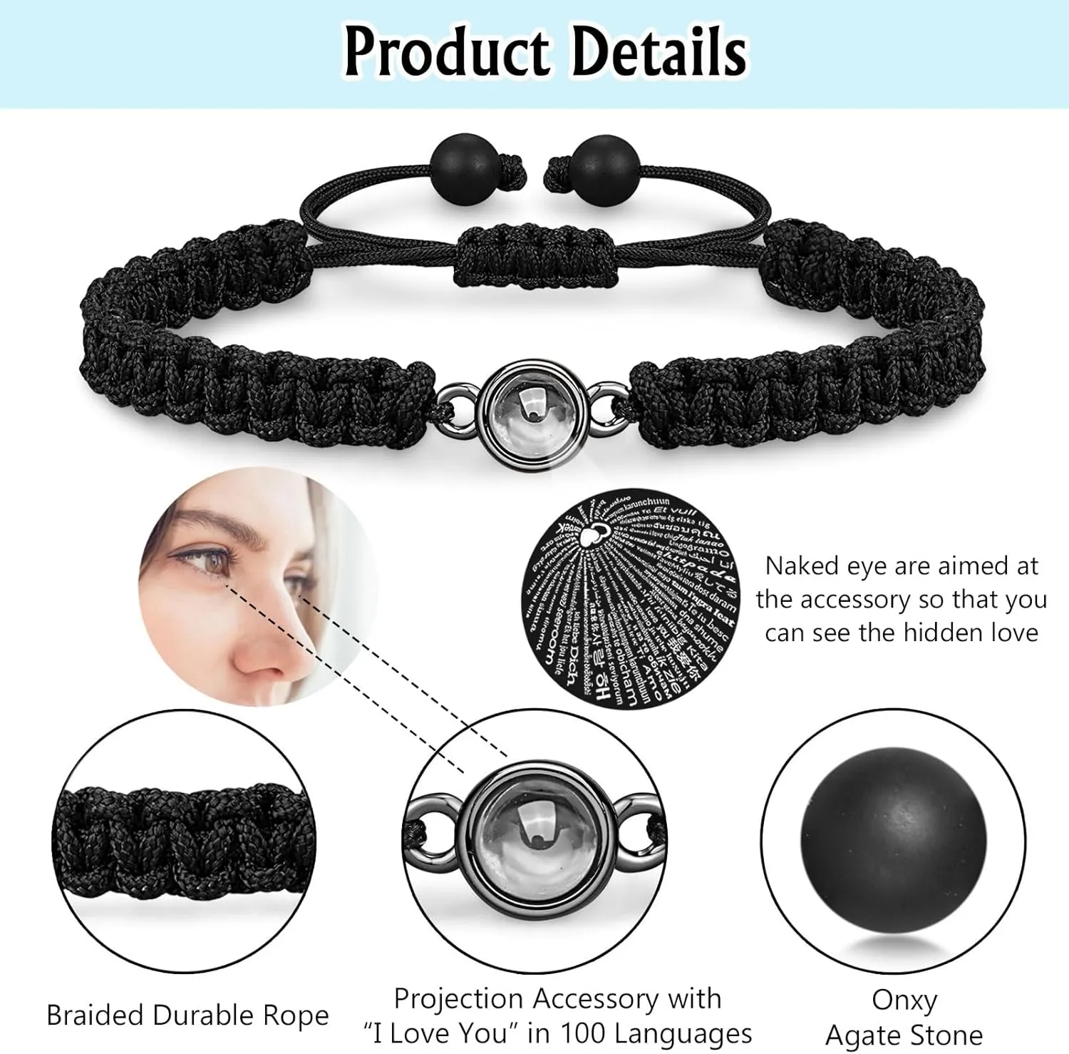 UNGENT THEM I Love You 100 Languages Bracelets, Couples Gifts for Boyfriend, Girlfriend, My Love, Soulmate, Anniversary Valentines Day Birthday Christmas Gift for Women Men