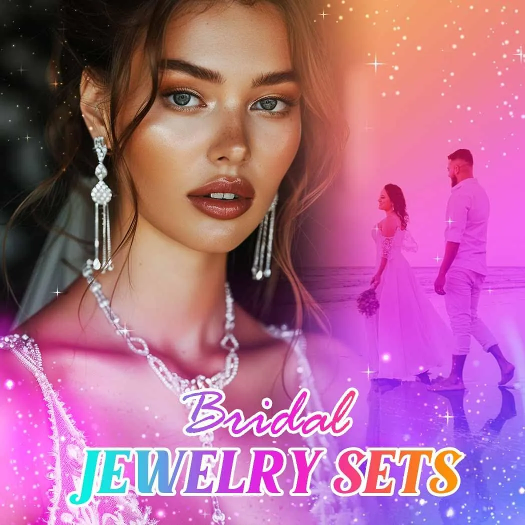 Unicra Gold Bride Necklace Earrings Set Bridal Wedding Jewelry Sets Rhinestone Prom Costume Choker Necklaces for Women