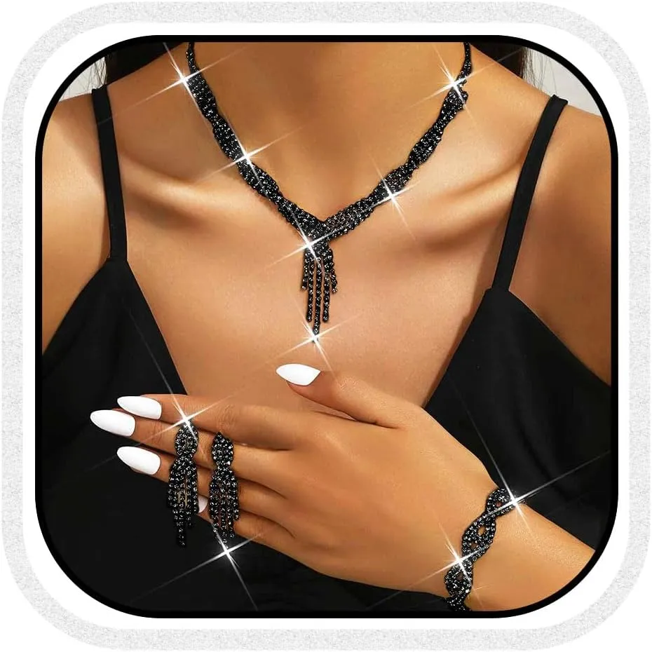 Unicra Gold Bride Necklace Earrings Set Bridal Wedding Jewelry Sets Rhinestone Prom Costume Choker Necklaces for Women