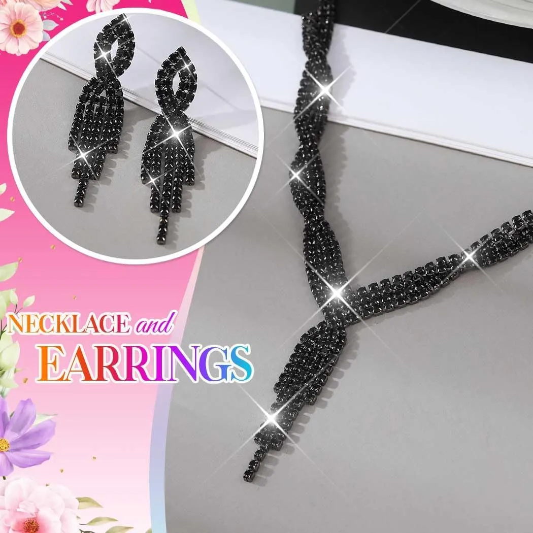Unicra Gold Bride Necklace Earrings Set Bridal Wedding Jewelry Sets Rhinestone Prom Costume Choker Necklaces for Women