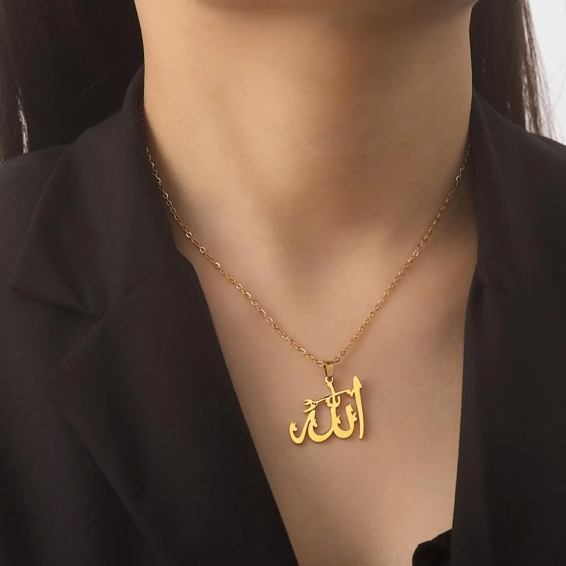 UNIFT Islamic Muslim Allah Layered Necklaces For Women Stainless Steel Charm Water Drop Heart Shape Allah Pendant Double Layer Necklace Islamic Jewelry