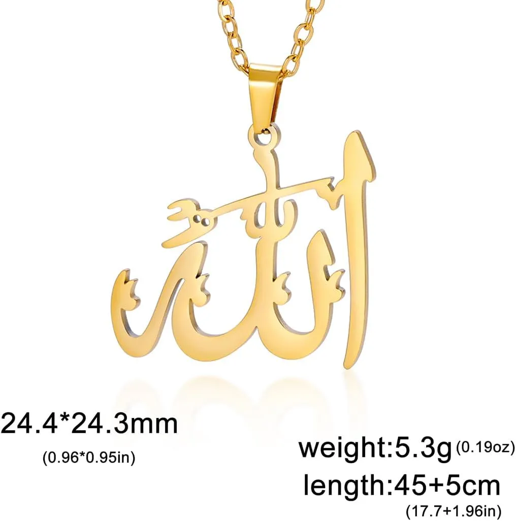 UNIFT Islamic Muslim Allah Layered Necklaces For Women Stainless Steel Charm Water Drop Heart Shape Allah Pendant Double Layer Necklace Islamic Jewelry