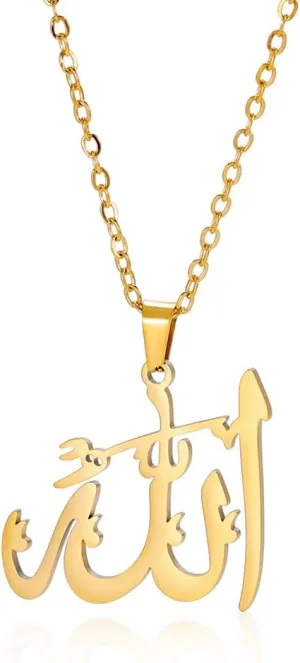 UNIFT Islamic Muslim Allah Layered Necklaces For Women Stainless Steel Charm Water Drop Heart Shape Allah Pendant Double Layer Necklace Islamic Jewelry