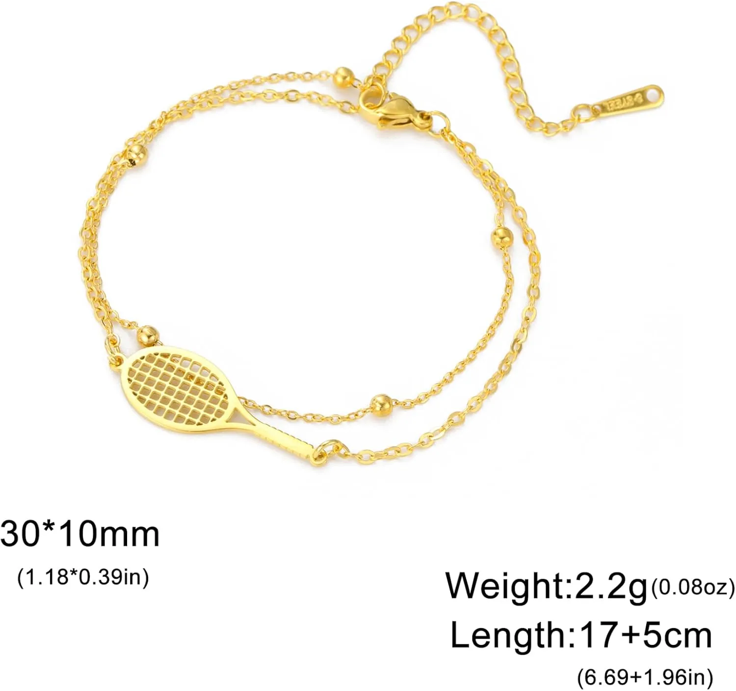 UNIFT Tennis Racket Bracelet for Women Men Stainless Steel Fashion Charms Tennis Ball Racket Bracelets Sports Jewelry for Gift Players lovers