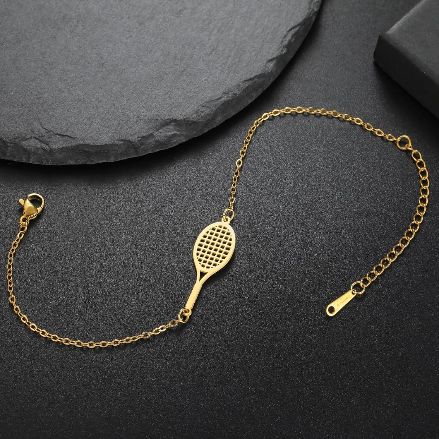 UNIFT Tennis Racket Bracelet for Women Men Stainless Steel Fashion Charms Tennis Ball Racket Bracelets Sports Jewelry for Gift Players lovers