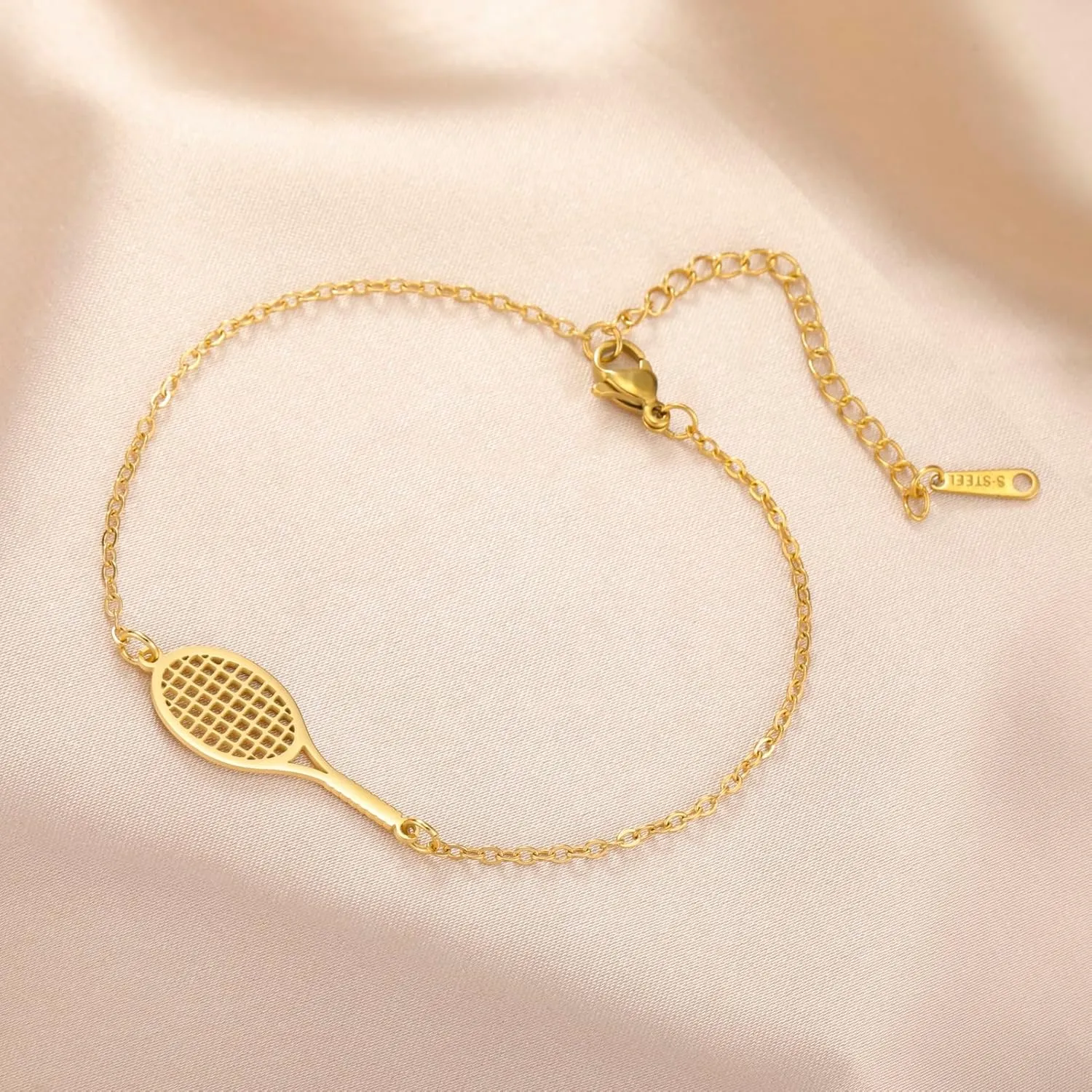 UNIFT Tennis Racket Bracelet for Women Men Stainless Steel Fashion Charms Tennis Ball Racket Bracelets Sports Jewelry for Gift Players lovers