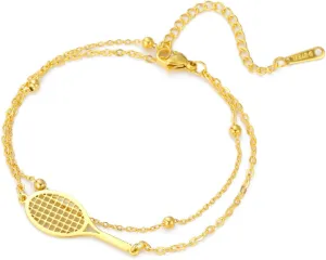 UNIFT Tennis Racket Bracelet for Women Men Stainless Steel Fashion Charms Tennis Ball Racket Bracelets Sports Jewelry for Gift Players lovers