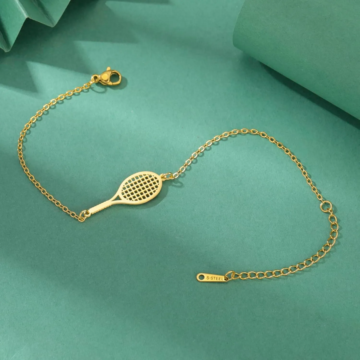 UNIFT Tennis Racket Bracelet for Women Men Stainless Steel Fashion Charms Tennis Ball Racket Bracelets Sports Jewelry for Gift Players lovers