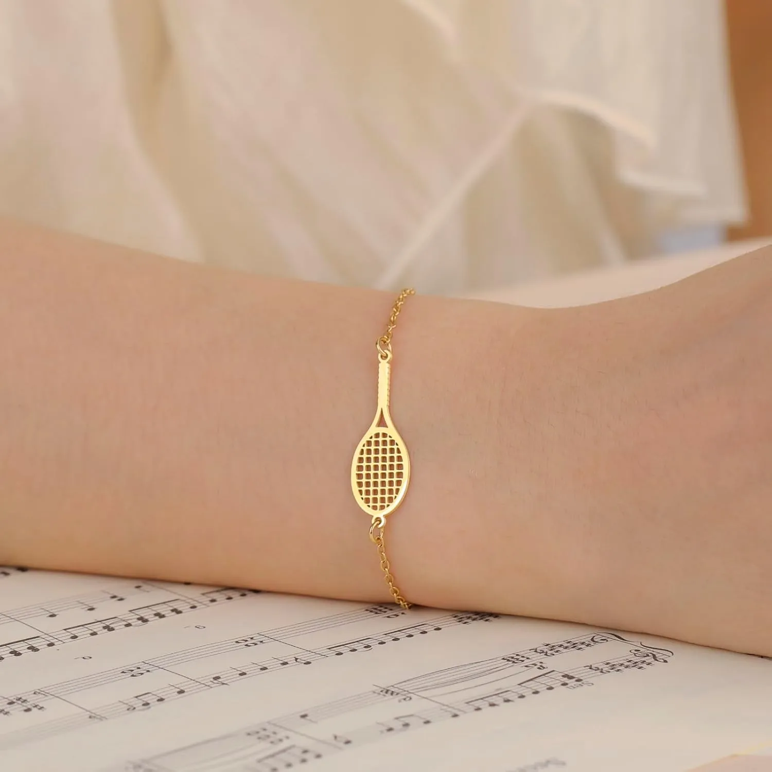UNIFT Tennis Racket Bracelet for Women Men Stainless Steel Fashion Charms Tennis Ball Racket Bracelets Sports Jewelry for Gift Players lovers