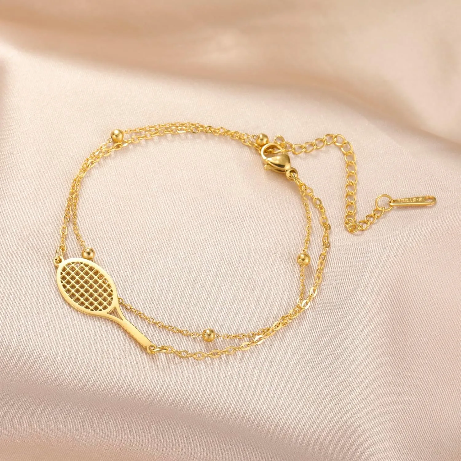 UNIFT Tennis Racket Bracelet for Women Men Stainless Steel Fashion Charms Tennis Ball Racket Bracelets Sports Jewelry for Gift Players lovers