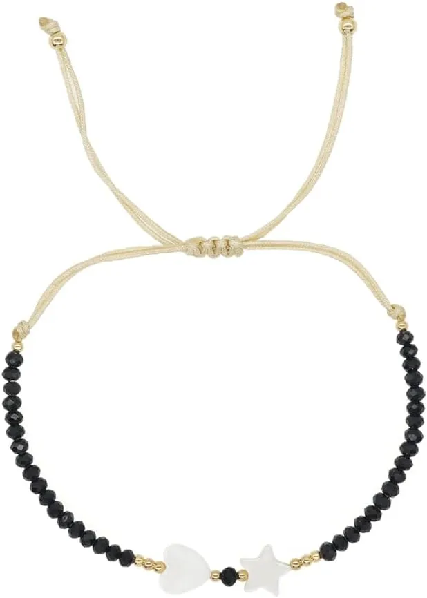Valentines Day Handmade Stone Beaded Love Heart Star Strand Bracelets for Women, Cute Adjustable String Braided Boho Gold Beads Friendship Bracelets Holiday Prom Jewelry Gift