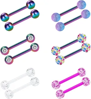 VCMART 12mm-18mm 14G Tongue Rings Nipple Straight Barbells Surgical Steel Body Piercing Jewelry