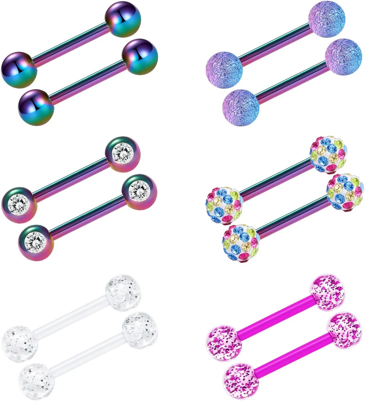 VCMART 12mm-18mm 14G Tongue Rings Nipple Straight Barbells Surgical Steel Body Piercing Jewelry