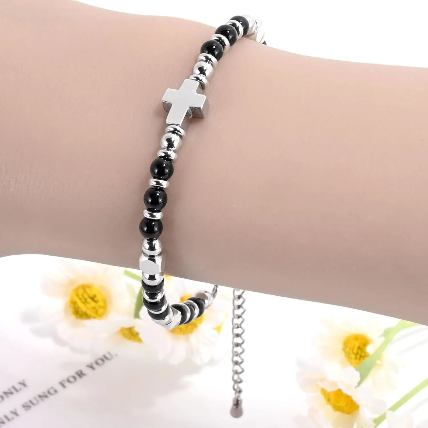 VIBILIA Beaded Bracelets for Women, Inspirational Cross Bracelets for Women, Natural Gemstone Jesus Bracelet, Christian Gifts for Mom, Daughter, Wife, Sister, Friend Birthday Mother's Day