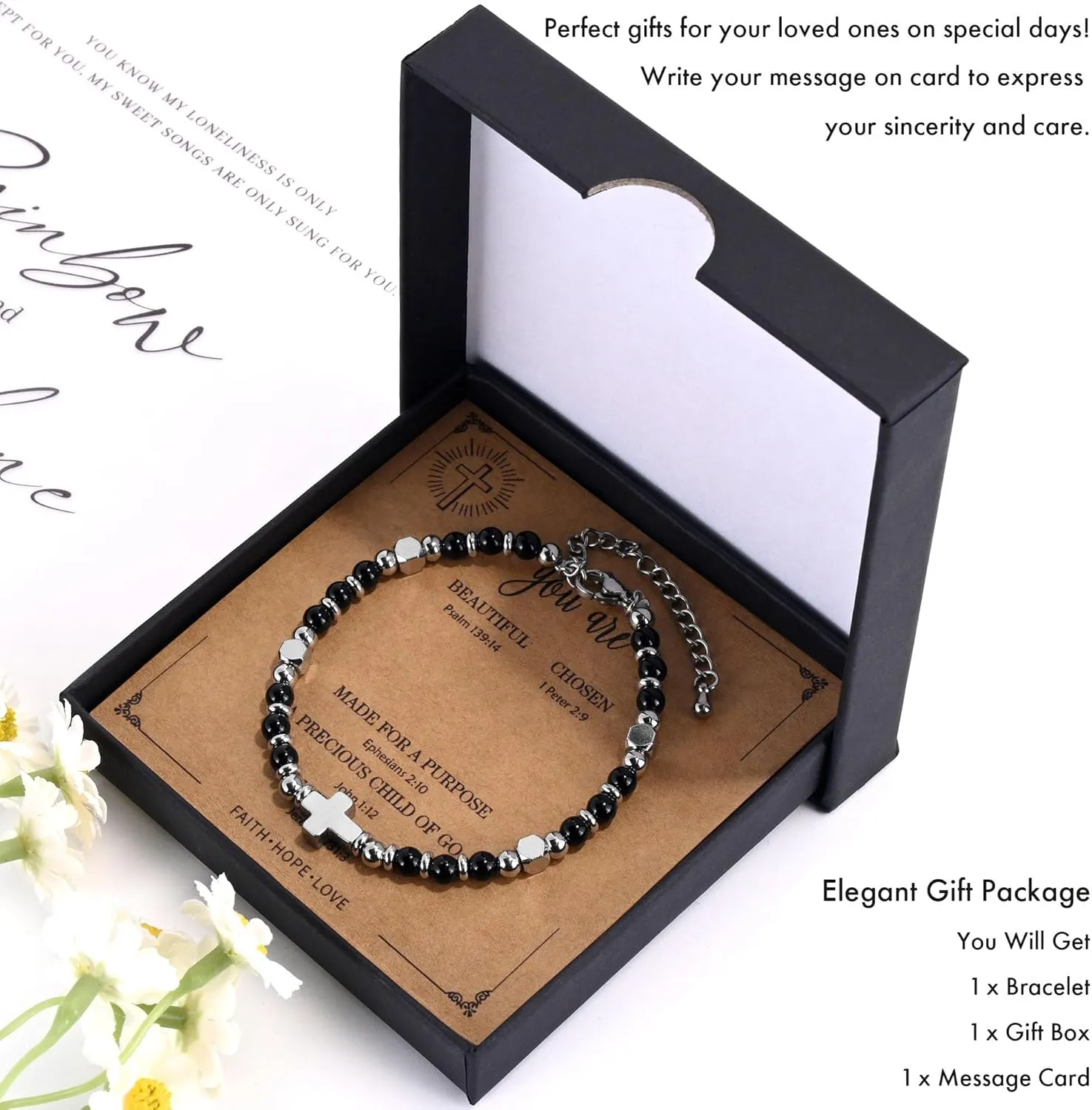 VIBILIA Beaded Bracelets for Women, Inspirational Cross Bracelets for Women, Natural Gemstone Jesus Bracelet, Christian Gifts for Mom, Daughter, Wife, Sister, Friend Birthday Mother's Day
