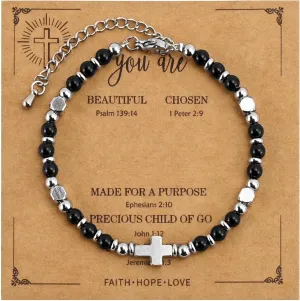 VIBILIA Beaded Bracelets for Women, Inspirational Cross Bracelets for Women, Natural Gemstone Jesus Bracelet, Christian Gifts for Mom, Daughter, Wife, Sister, Friend Birthday Mother's Day