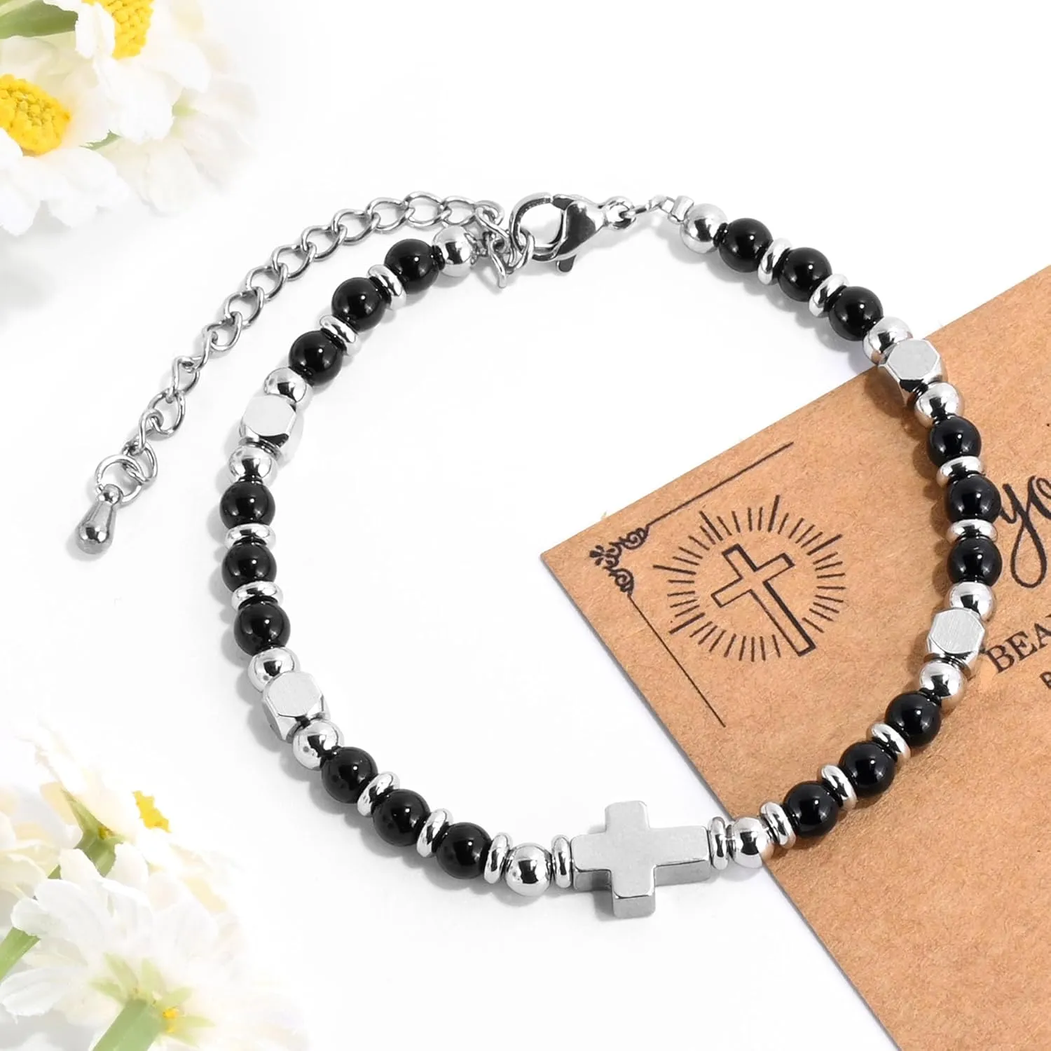 VIBILIA Beaded Bracelets for Women, Inspirational Cross Bracelets for Women, Natural Gemstone Jesus Bracelet, Christian Gifts for Mom, Daughter, Wife, Sister, Friend Birthday Mother's Day