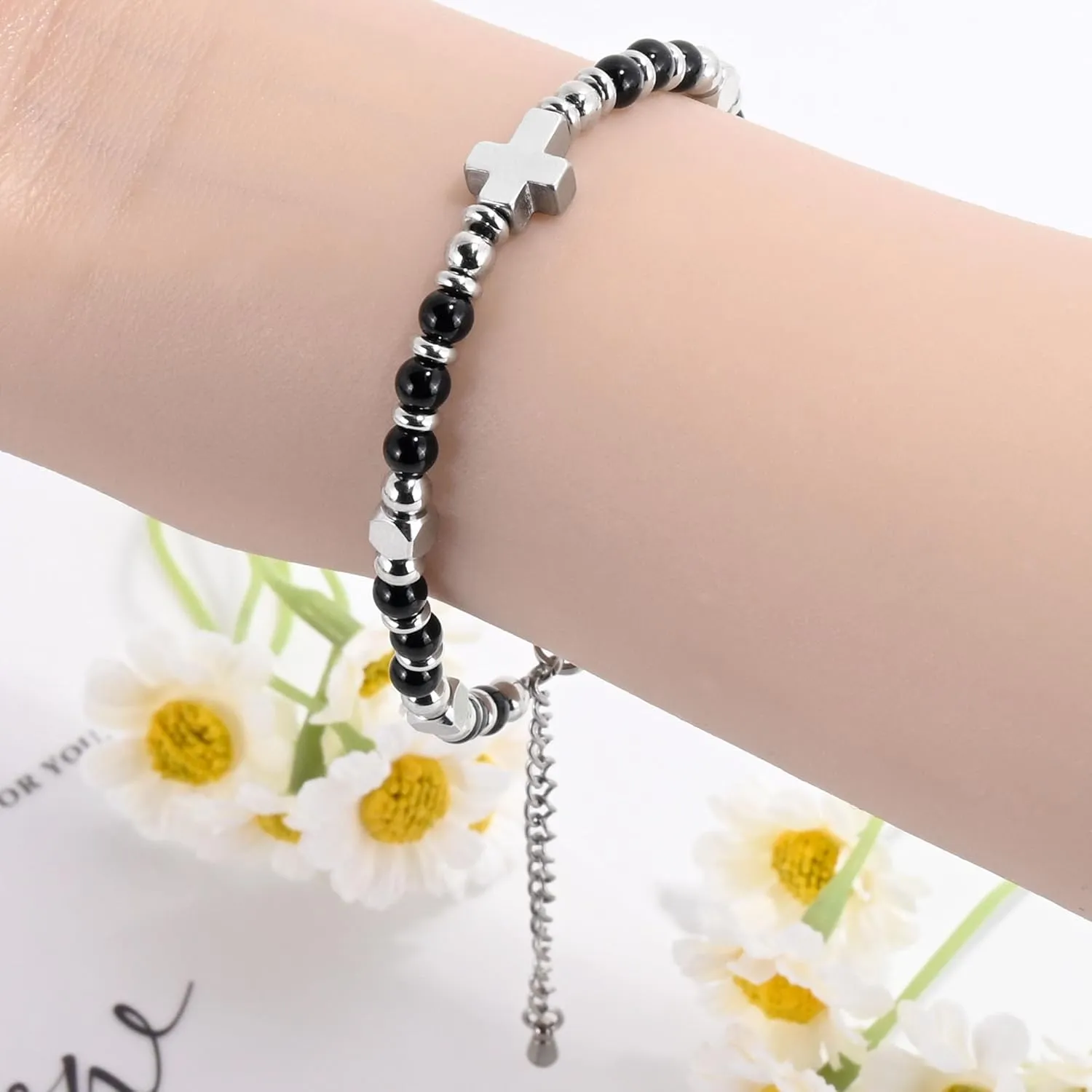 VIBILIA Beaded Bracelets for Women, Inspirational Cross Bracelets for Women, Natural Gemstone Jesus Bracelet, Christian Gifts for Mom, Daughter, Wife, Sister, Friend Birthday Mother's Day