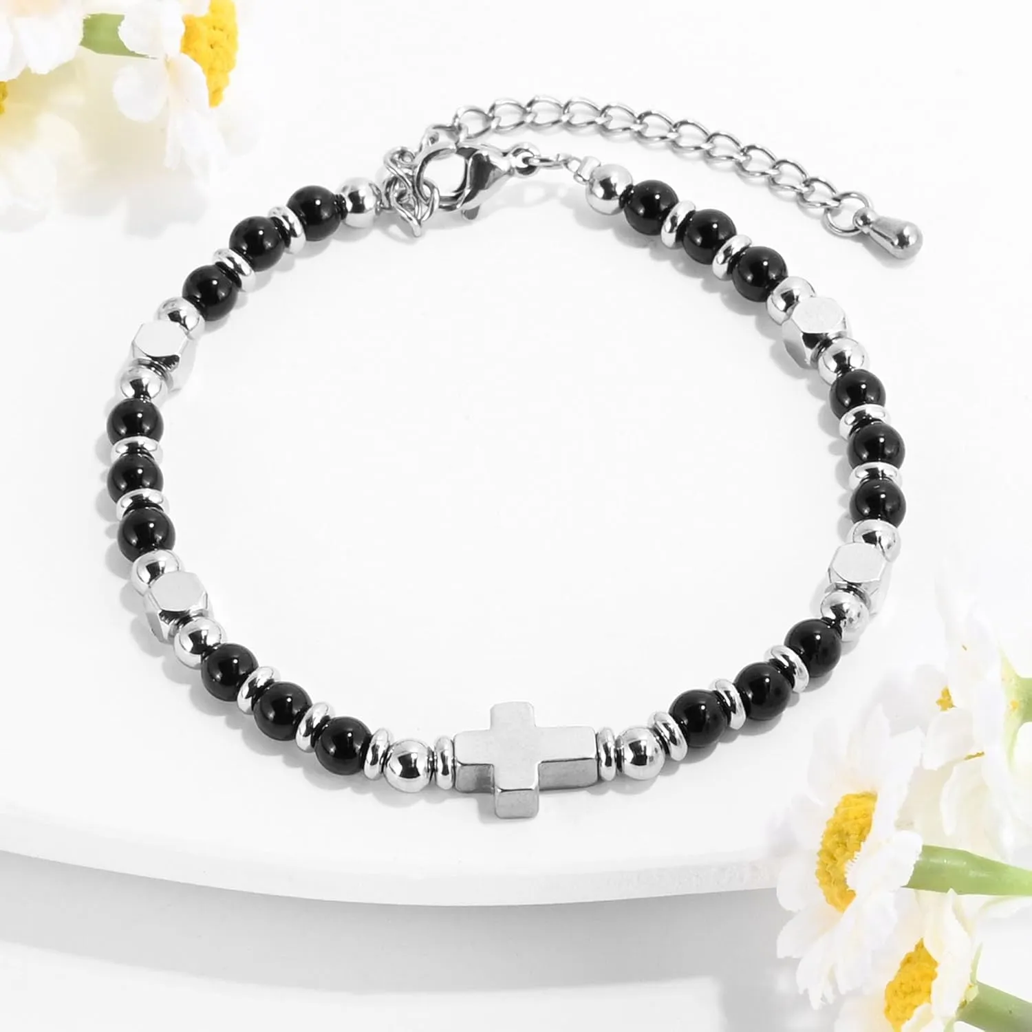 VIBILIA Beaded Bracelets for Women, Inspirational Cross Bracelets for Women, Natural Gemstone Jesus Bracelet, Christian Gifts for Mom, Daughter, Wife, Sister, Friend Birthday Mother's Day
